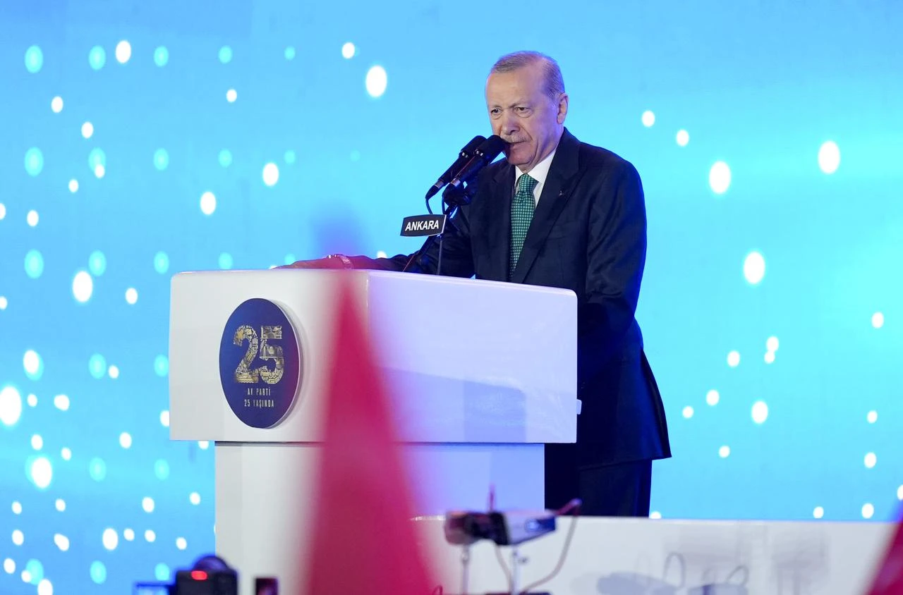 Turkish President and Leader of the Justice and Development (AK) Party Recep Tayyip Erdogan speaks during the AK Party’s 25th Foundation Anniversary Event at Baskent Nation’s Garden in Ankara, Türkiye, August 14, 2026. (AA Photo)
