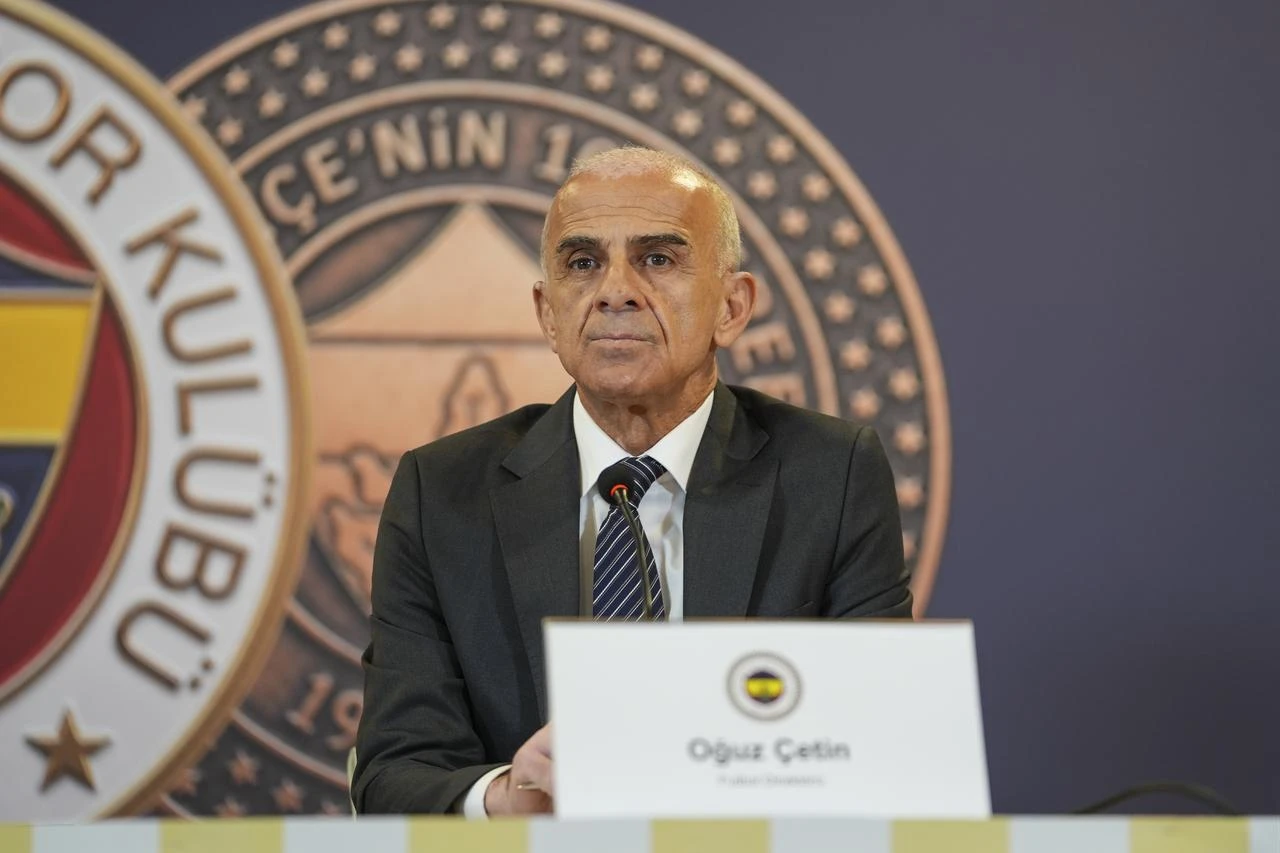 Fenerbahce football director Oguz Cetin speaks during the signing ceremony for new transfer Romelu Lukaku at the club’s facilities in Istanbul, Türkiye, Aug. 14, 2026. (AA Photo)