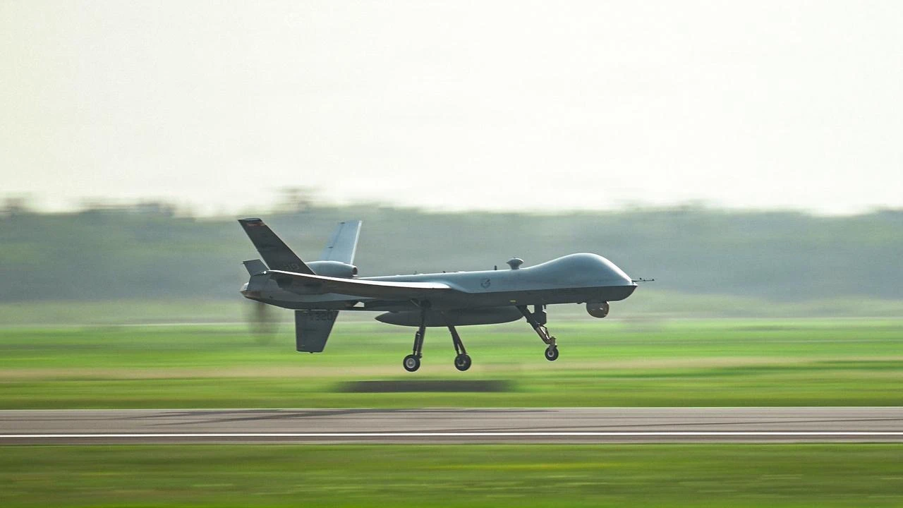 An MQ-9 Reaper assigned to the 29th Attack Squadron takes off at Alpena Combat Readiness Training Center, Michigan, July 20, 2026. (Photo via U.S. Air Force)