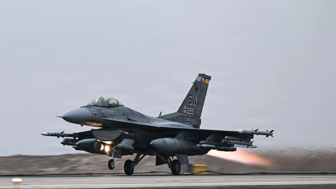 A U.S. Air Force F-16 Fighting Falcon aircraft takes off from a base in the U.S. Central Command area of responsibility on July 17, 2026. (Photo via U.S. Air Force)