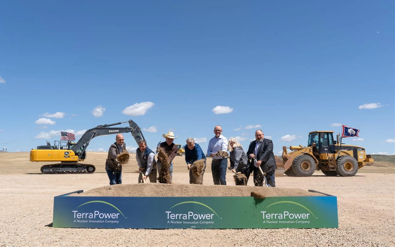 TerraPower founder and Chairman Bill Gates (fourth from left) and other company officials break ground at the company’s Natrium reactor site in Kemmerer, Wyoming, on June 10, 2024. (Photo via terrapower.com)