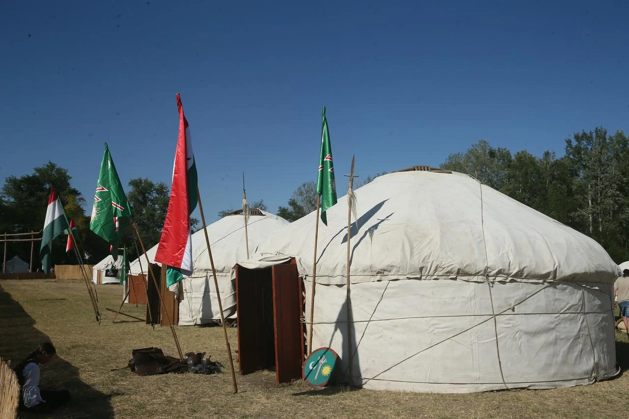 Traditional yurts and flags are seen across the grounds of the Great Hun-Turkic Kurultaj in Bugac, Hungary. (AA Photo)