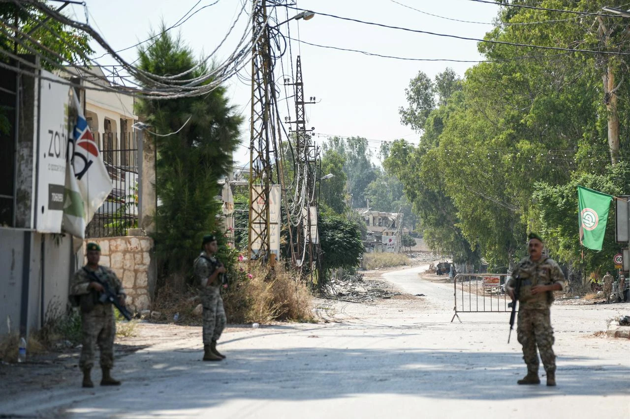 A Lebanese Army checkpoint is placed along the road that leads to the southern Lebanese village of Nabatieh al-Fawqa, which saw an overnight Israeli military strike on Aug. 15, 2026. (AFP Photo)