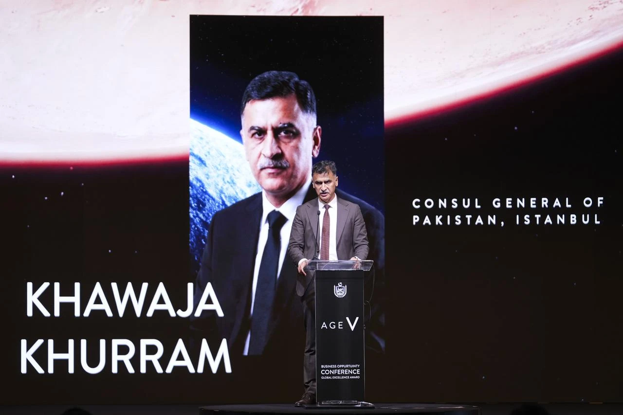 Pakistan’s Consul General in Istanbul, Khawaja Khurram Naeem, delivering a speech at an event in Istanbul, Türkiye, Aug. 13, 2026. (AA Photo)