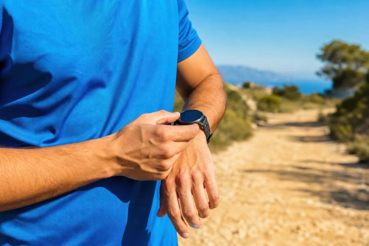 A smartwatch displays a heart-monitoring graphic on a user’s wrist, illustrating wearable health technology. (Adobe Stock Photo)