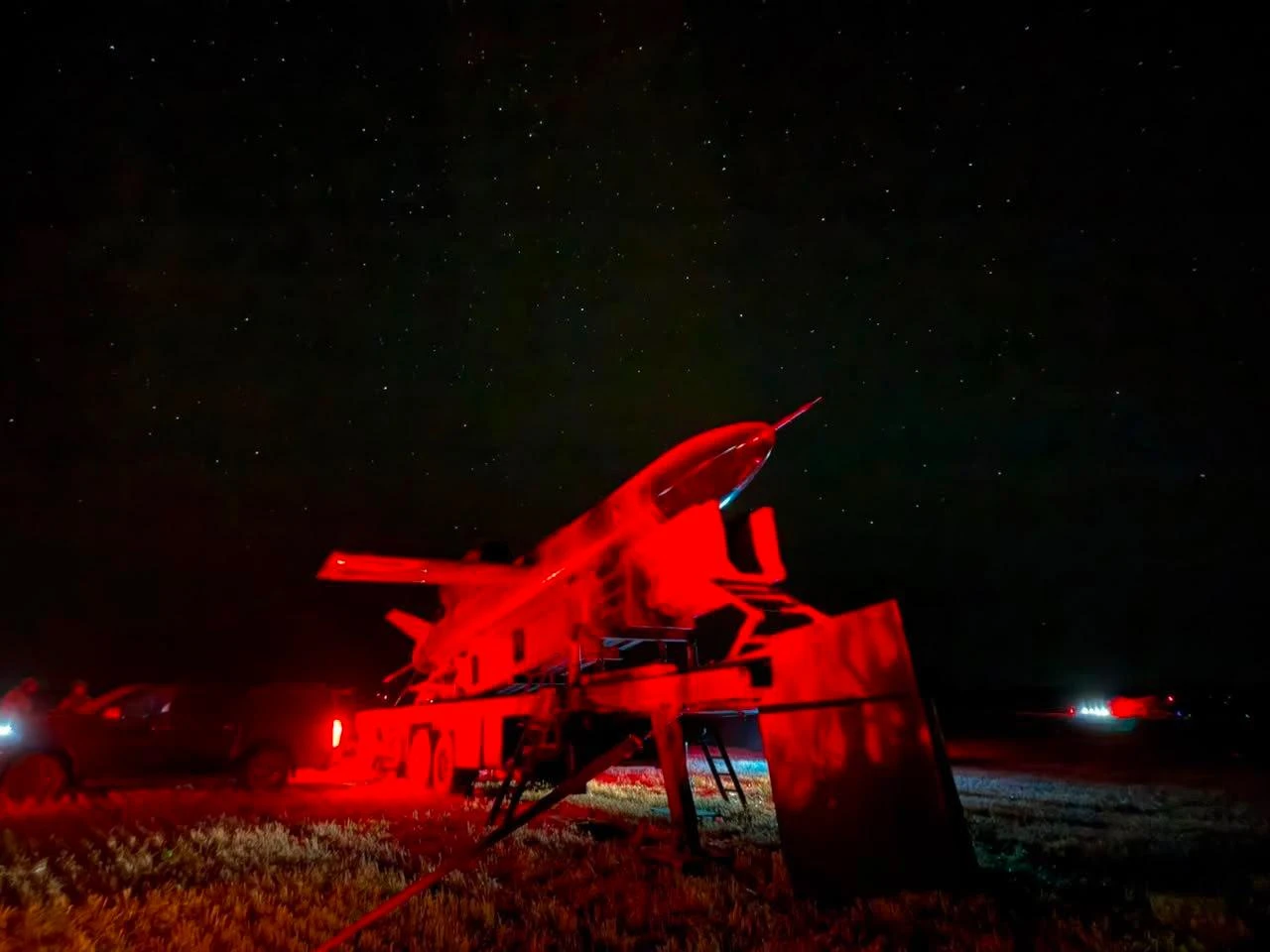 The photo shows Ukrainian FP-5 "Flamingo" cruise missiles before launching, ready for deployment at an unspecified location and time. (Photo via Telegram/firepointofficial)