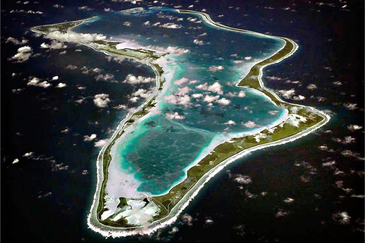 An aerial view of the British Indian Ocean Territory island of Diego Garcia, November 22, 2013. (Photo via US DoW)