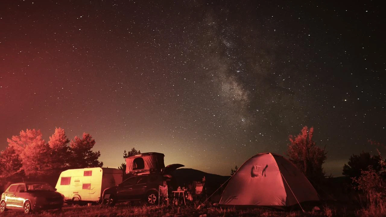Night view of the campsite of the astronomy and space entrepreneurship festival held at Karabuk's Keltepe Ski Center. (AA Photo)
