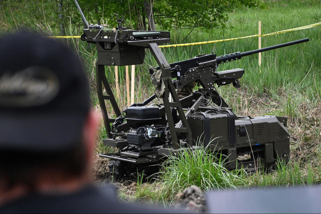 A man pilots an unmanned ground vehicle (UGV) during the “Wild Drones” racing competition in Truskavets, Lviv region, on May 20, 2026. (AFP Photo)