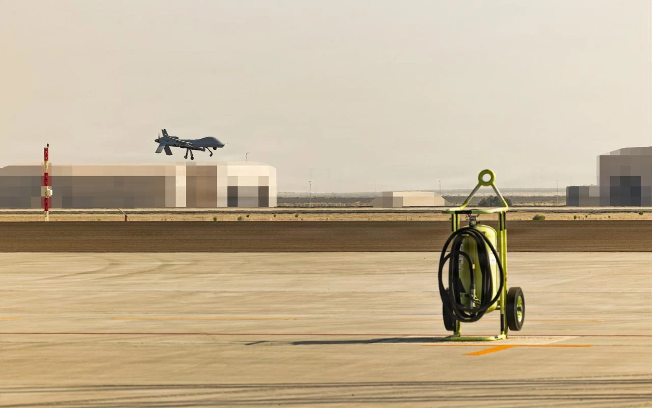 An MQ-9 Reaper drone lands at a forward arming and refueling point in the U.S. Central Command area of responsibility, May 26, 2026. (Photo via U.S. Marine Corps)