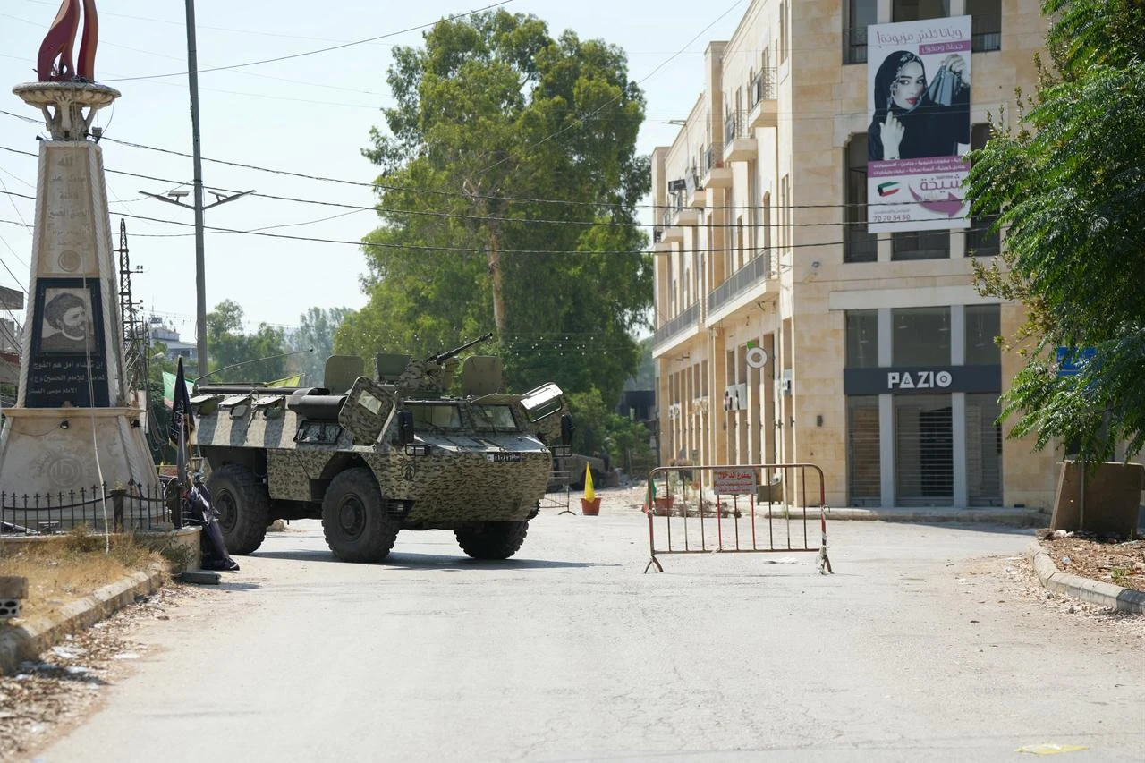 A Lebanese Army checkpoint is placed along the road that leads to the southern Lebanese village of Nabatieh al-Fawqa, which saw an overnight Israeli military strike that destroyed buildings, August 15, 2026. (AFP Photo)
