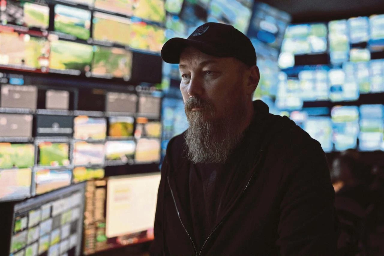 This photograph, taken earlier in May 2026 and published on May 17, 2026, shows the Commander of Ukraine's Unmanned Forces, Robert Brovdi, known as "Madyar", during an interview with AFP in a command post at an undisclosed location in Ukraine. (AFP Photo)