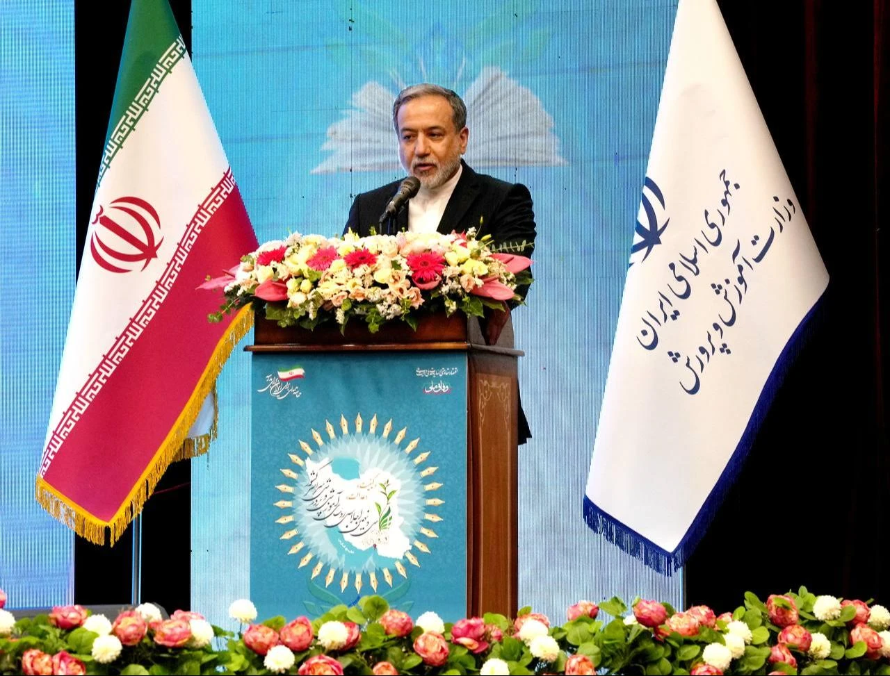 Iranian Foreign Minister Abbas Araghchi speaking at the 39th national conference of education directors on Aug. 17, 2026. (Photo via Telegram/s_a_araghchi)