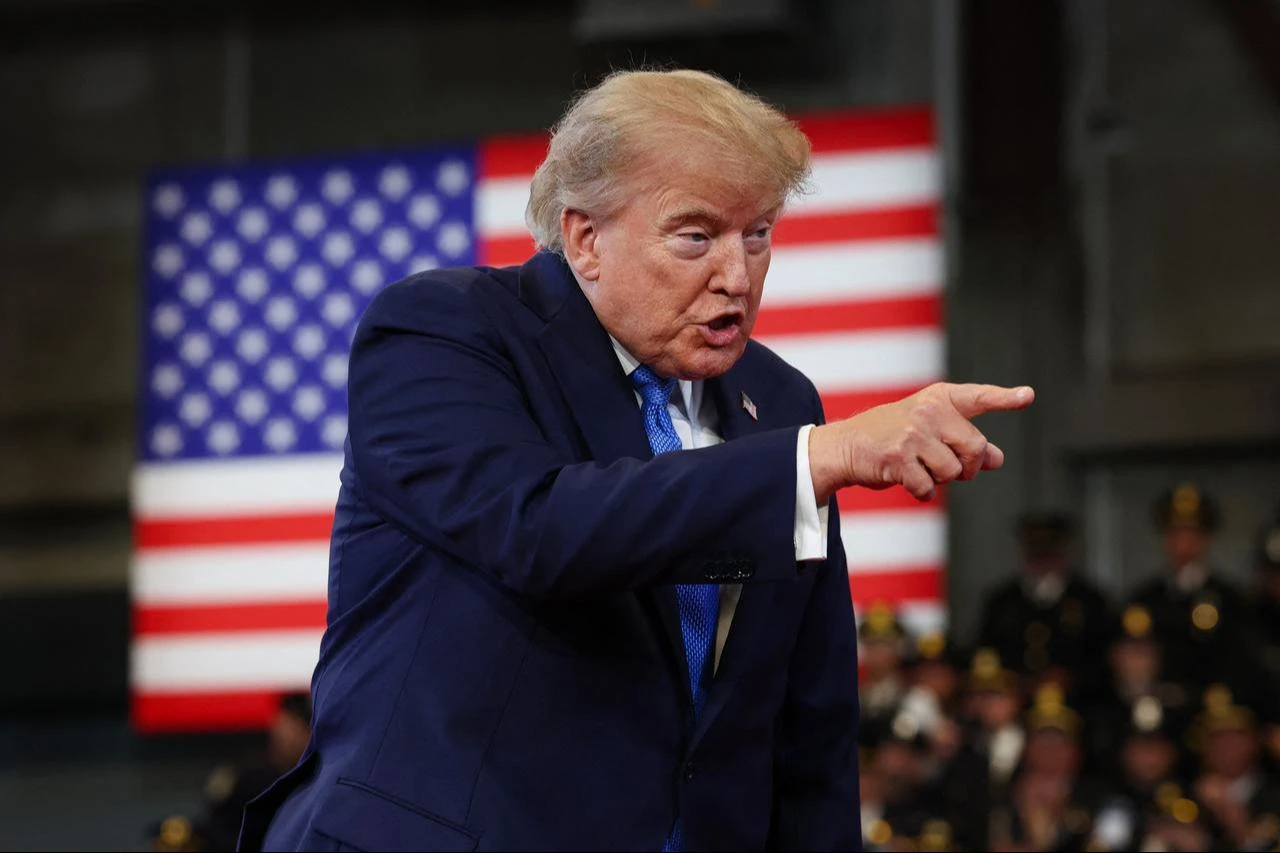 U.S. President Donald Trump arrives to deliver remarks at the David S. Mack Center for Training and Intelligence on August 14, 2026 in Garden City, New York. (AFP Photo)