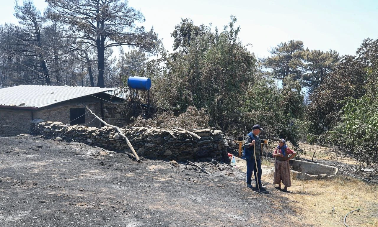Arzu Celep in front of her house after Aydin wildfire. (AA Photo)