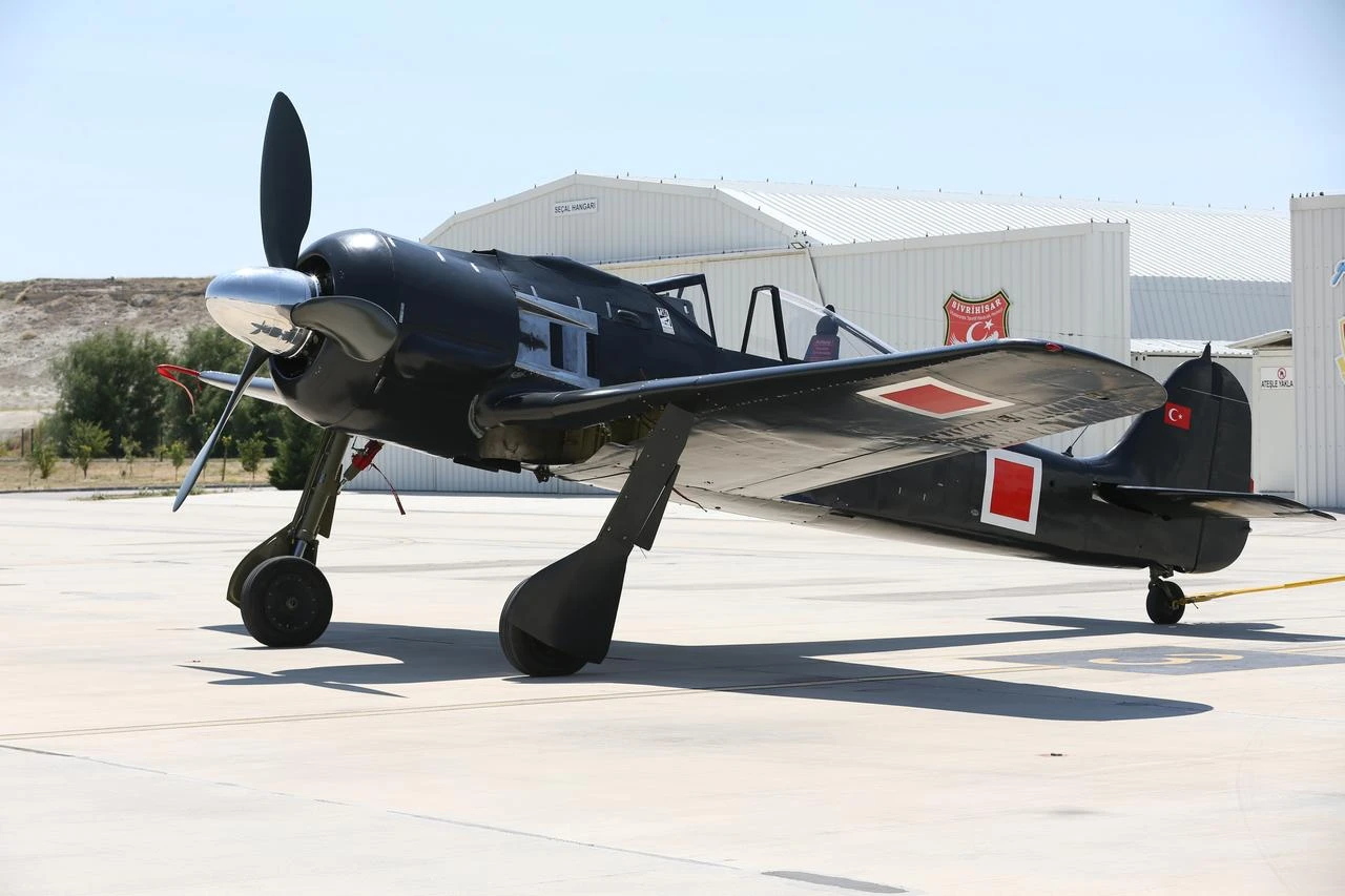 A German-made Focke-Wulf 190 fighter jet, used in Turkish skies in the 1940s, during a test flight in the Sivrihisar district of Eskisehir, Türkiye, after extensive restoration. (AA Photo)