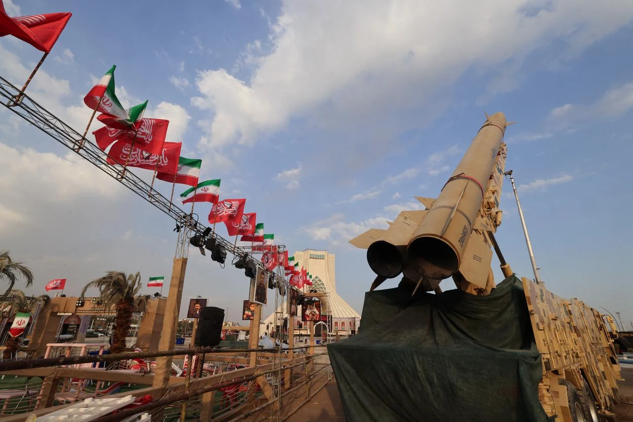 Iranian-made Zolfaghar missiles are displayed at Azadi Square in Tehran on August 2, 2026. (AFP Photo)