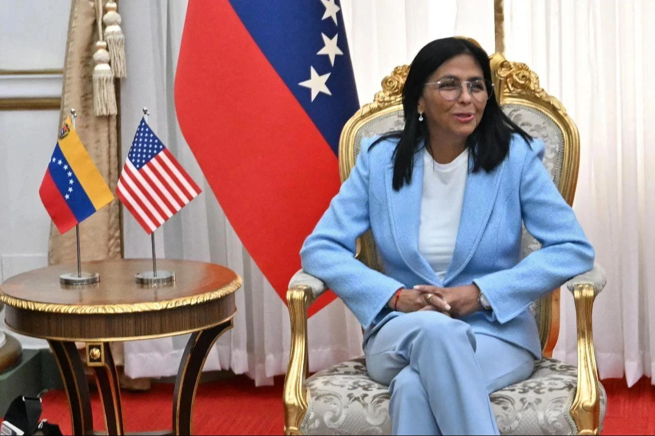 Venezuela's acting president Delcy Rodriguez meets with US Secretary of Energy Chris Wright (out of frame) at the Miraflores Presidential Palace in Caracas, February 11, 2026. (AFP Photo)