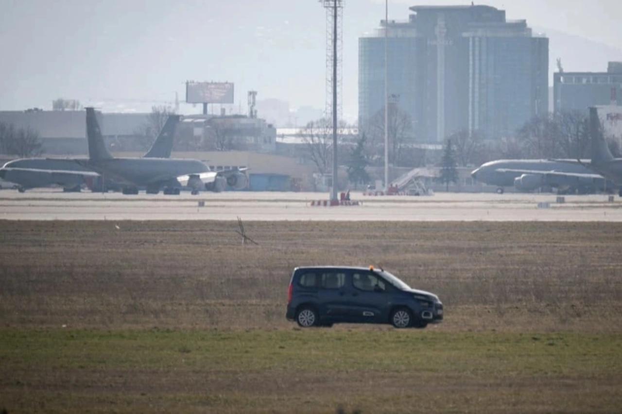 Four US Air Force Boeing KC-135 Stratotanker air refueling aircrafts are parked at Sofia's Vasil Levski Airport on February 19, 2026. (AFP Photo)