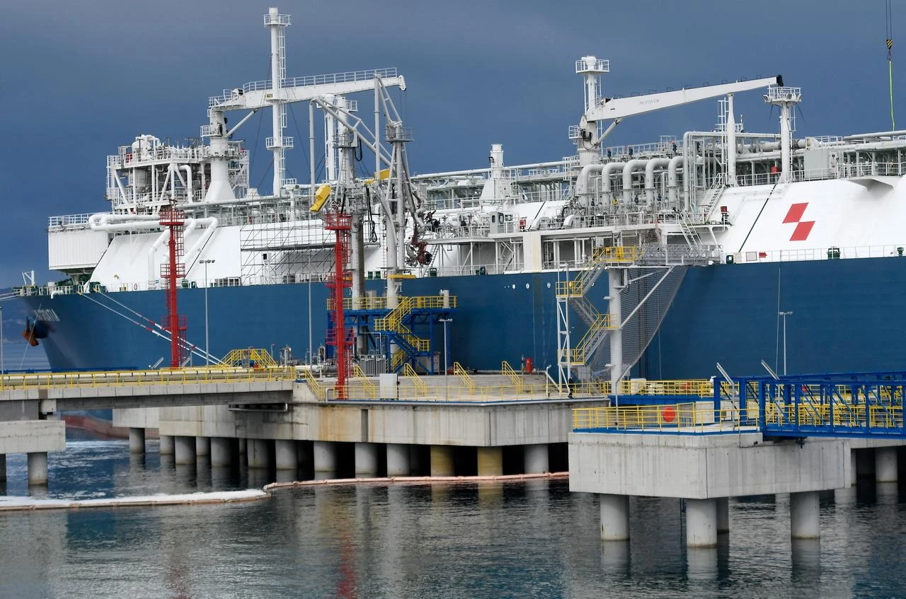 This photograph taken on April 25, 2023, shows the new floating terminal for liquefied gas built by LNG (liquefied natural gas) Croatia, in the town of Omisalj on the island of Krk. (AFP File Photo)