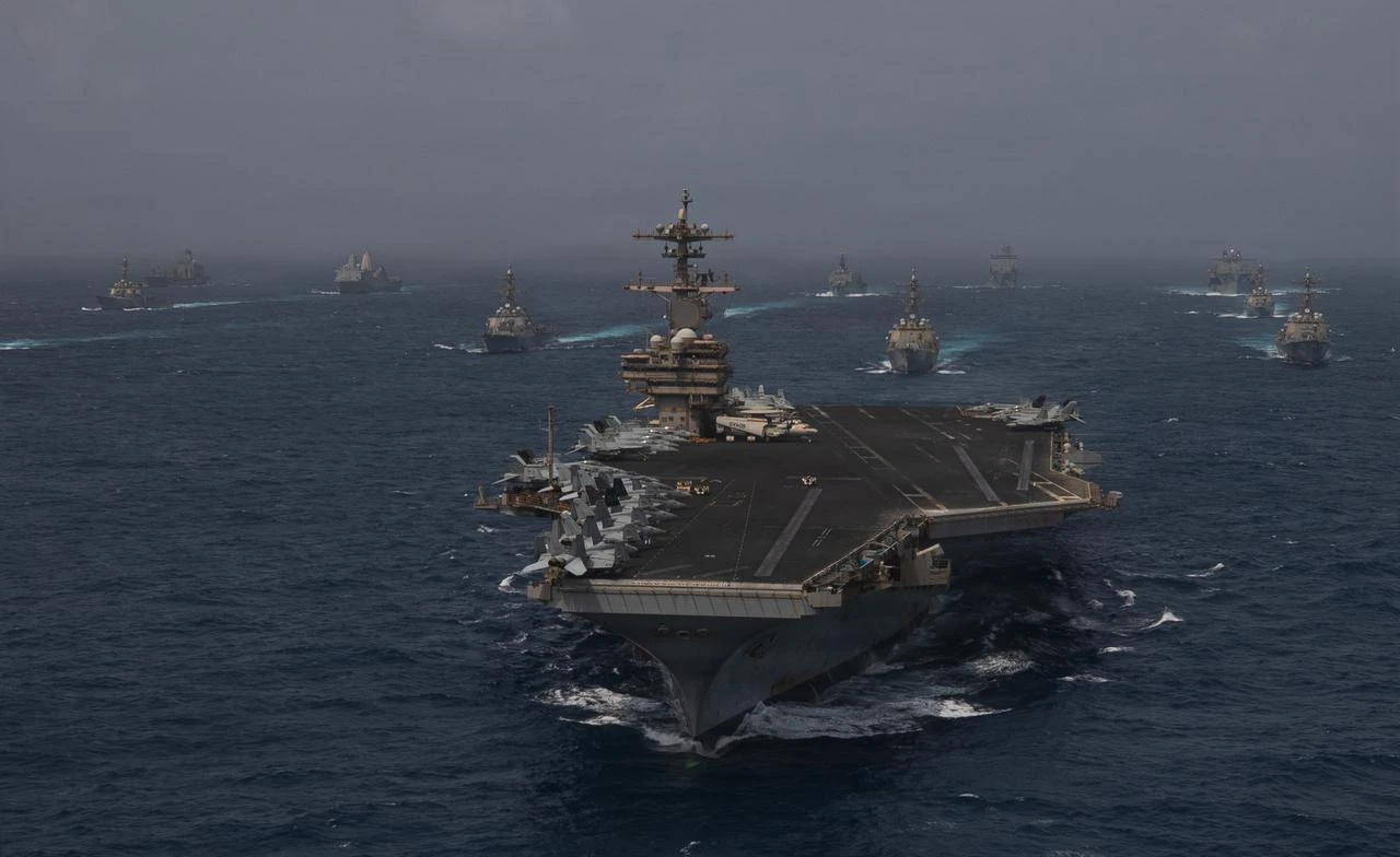 U.S. Navy warships transit the Arabian Sea in close formation as CENTCOM forces continue to promote regional security and stability, June 30, 2026. (Photo via U.S. Navy)