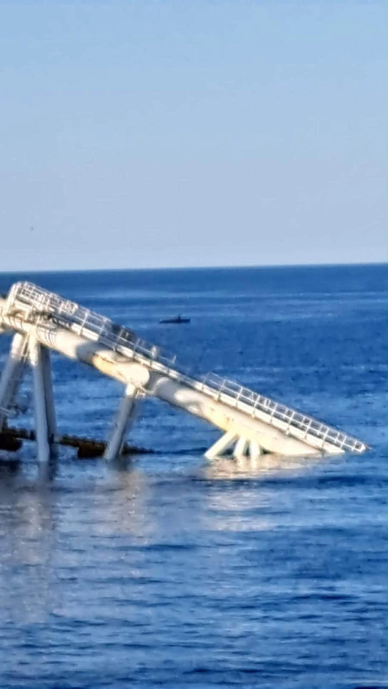 The photo shows the unmanned surface vessel (USV) found near the Black Sea gas project Neptun Deep, which was later destroyed by Romanian F-16 fighter jets on Aug. 20, 2026. (Photo via Facebook/miruta.ro)