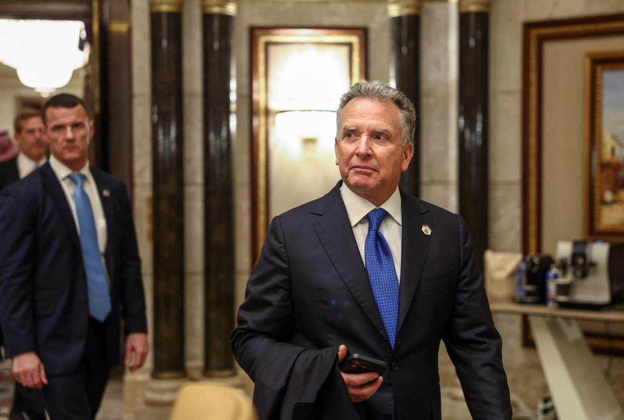US Middle East envoy Steve Witkoff walks to an interview after meeting with US and Russian officials at Diriyah Palace in Riyadh, Saudi Arabia, Feb. 18, 2025. (AFP Photo)