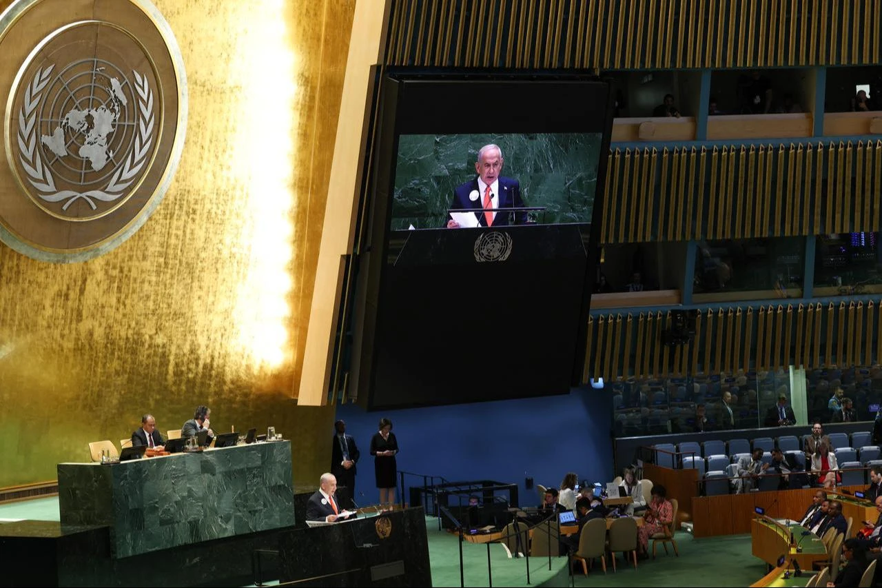 Israeli Prime Minister Benjamin Netanyahu speaks during the General Debate of the United Nations General Assembly at UN headquarters in New York City, Sept. 26, 2025. (AFP Photo)