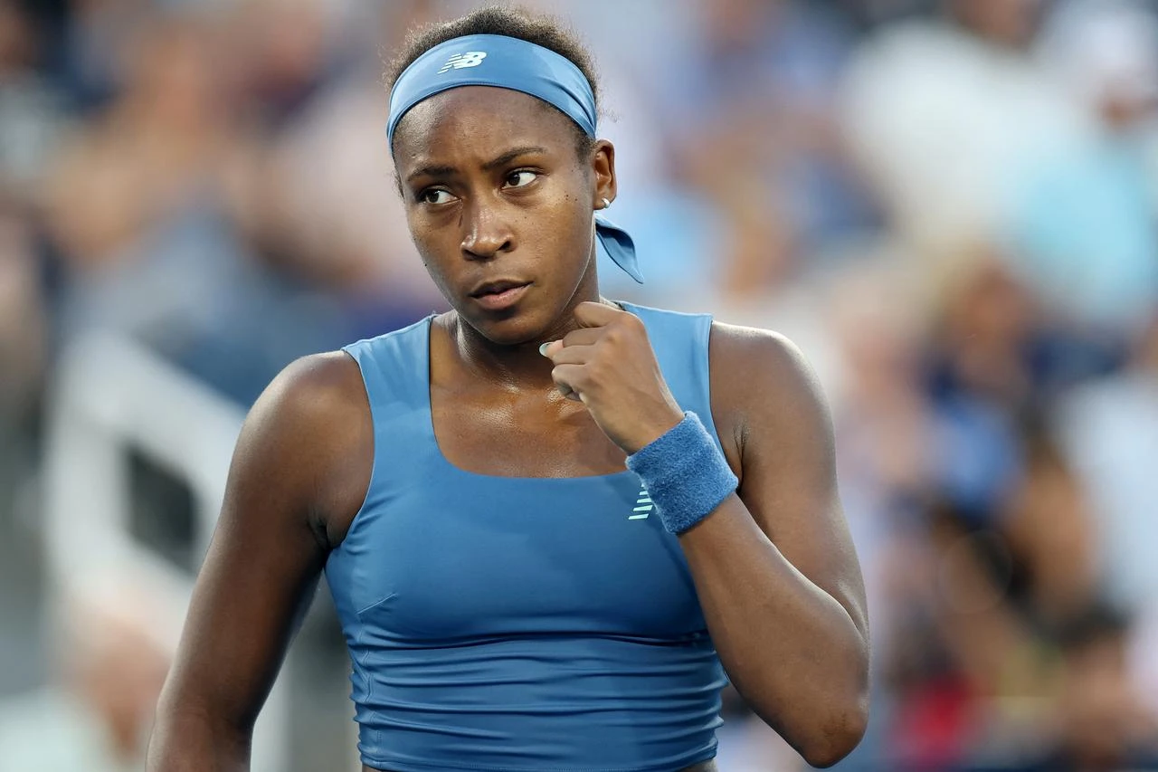 Gauff celebrates during a match against Marie Bouzkova of Czechia on day nine of the Cincinnati Open at Lindner Family Tennis Center on August 19, 2026. (AFP Photo)