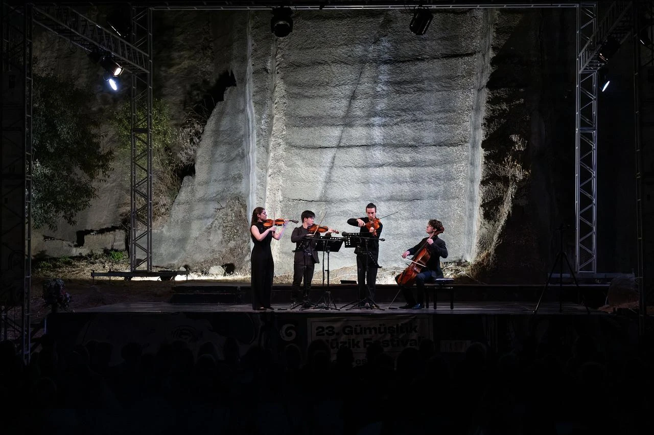 Varyon Quartet performs during the 23rd Gümüşlük Music Festival in Gumusluk, Bodrum, Mugla, Türkiye, Aug. 21, 2026. (AA Photo)