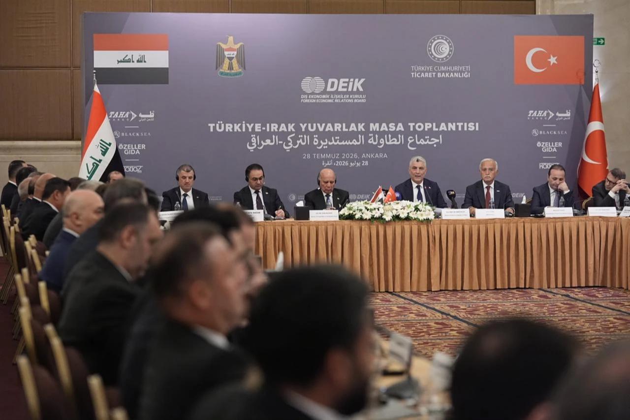 Turkish Trade Minister Omer Bolat, Iraqi Foreign Minister Fuad Hussein, Iraqi Trade Minister Mustafa Nazar Jumaa and Nail Olpak, Foreign Economic Relations Board of Türkiye (DEIK) attend Turkiye-Iraq Roundtable Meeting in Ankara, Türkiye on July 28, 2026. (AA Photo)
