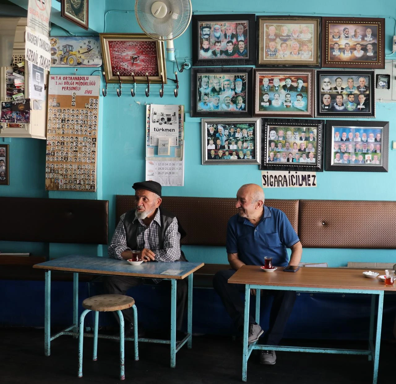 Inside view of Yakup Ozturk's tea house in Sivas with customers sitting inside. (AA Photo)