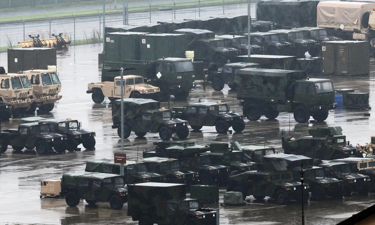 US military vehicles are seen at Camp Humphreys in Pyeongtaek on August 21, 2026. (AFP Photo)