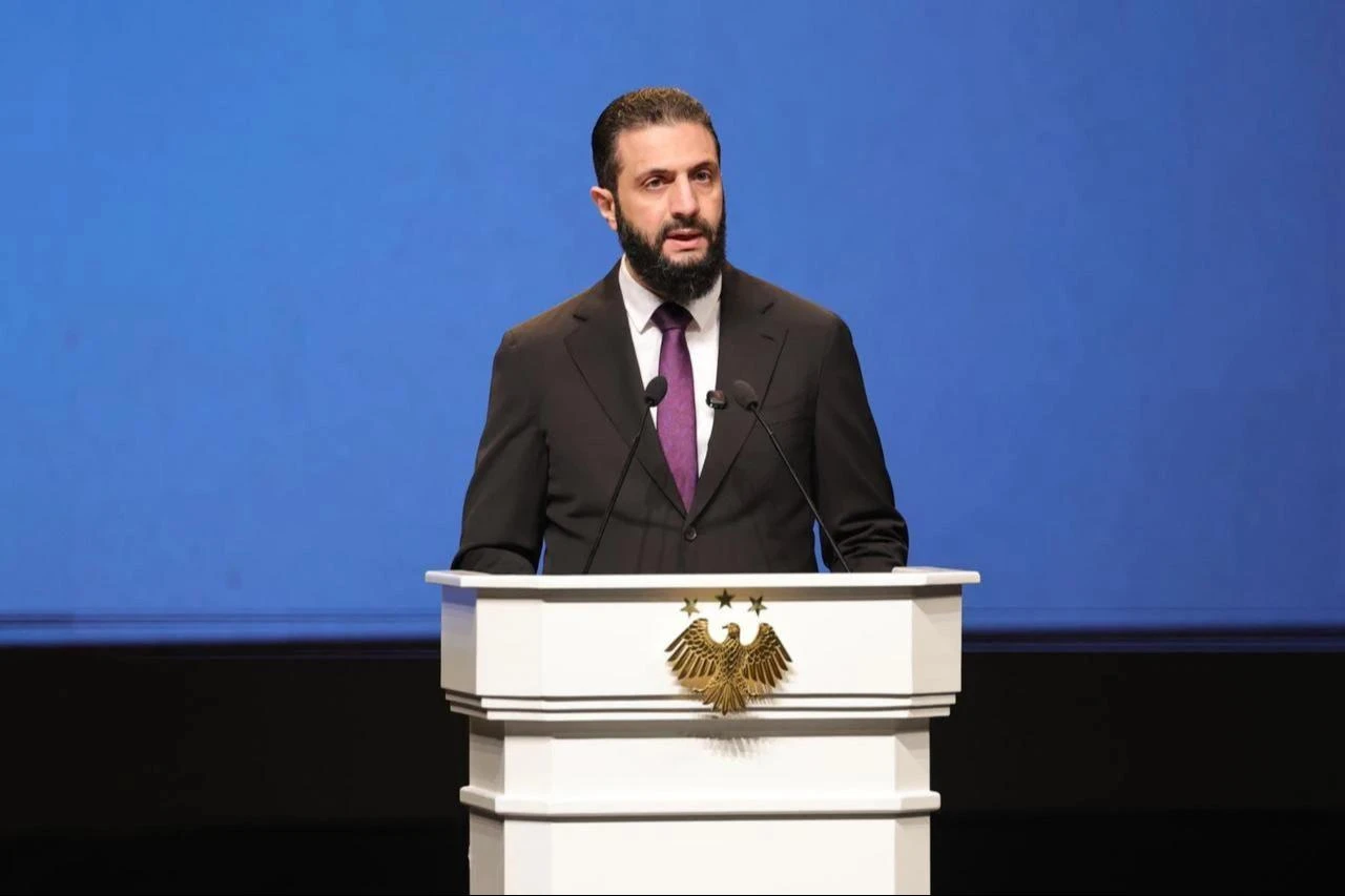 Syrian President Ahmed al-Sharaa speaks during the opening ceremony of the 57th Damascus International Book Fair in Damascus, Syria on February 5, 2026. (AA Photo)