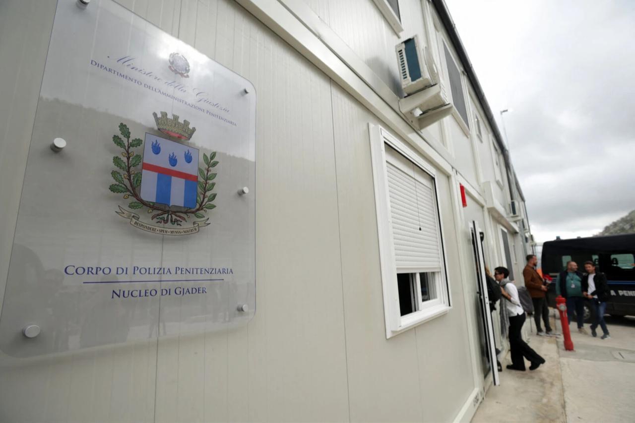 Reporters seen entering building in a recently build Italian-run migrant centre at the port of Shengjin, north of Tirana, Albania, October 11, 2024. (AFP Photo)