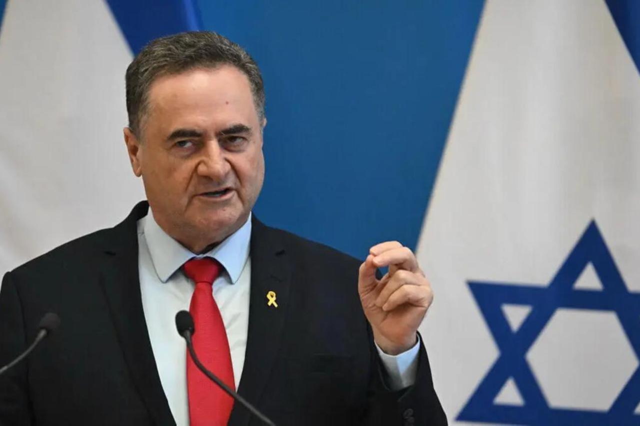 Israels Foreign Minister Israel Katz gestures as he speaks during a joint press conference with his host Hungarys Foreign Minister at the Foreign Office in Budapest, Hungary, on June 17, 2024. (AFP Photo)