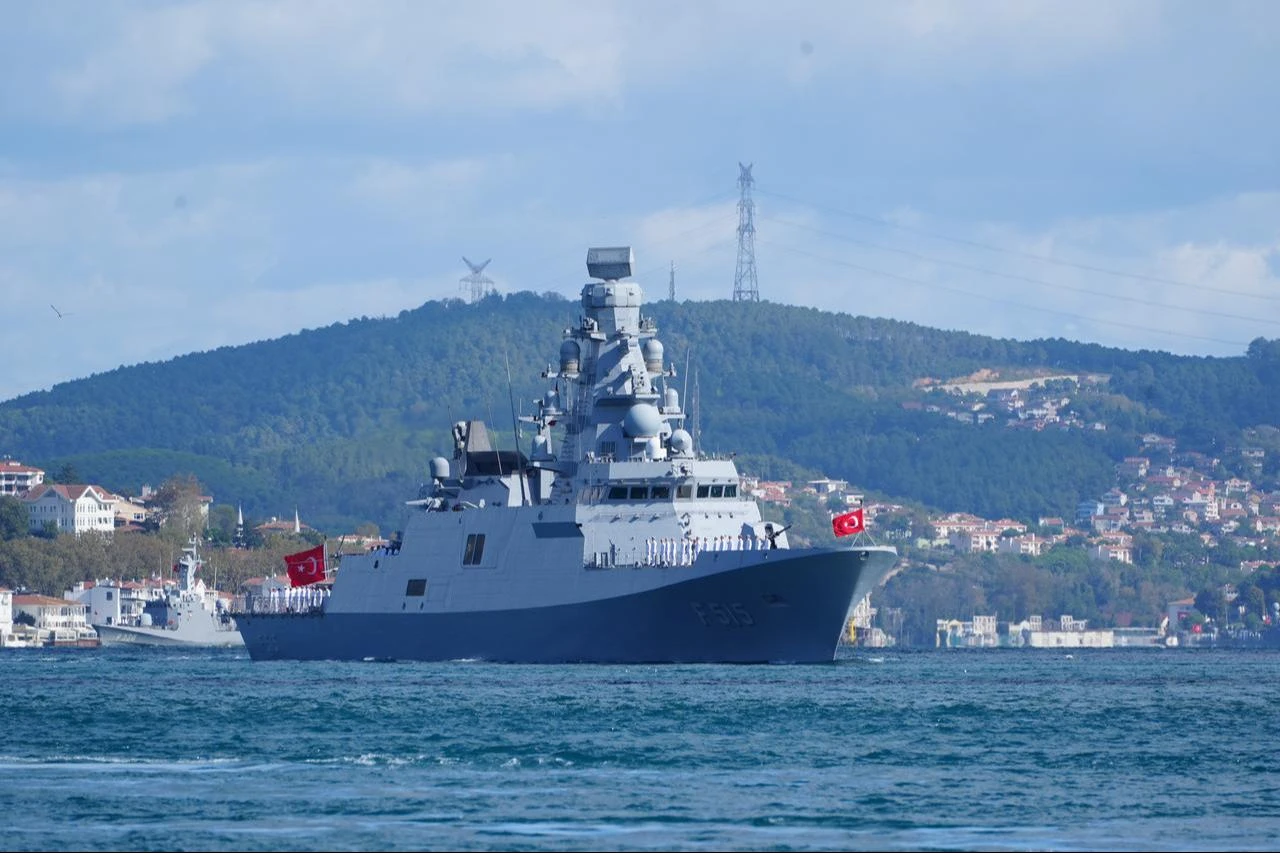 The TCG Istanbul is featured during the naval parade held in the Bosphorus as part of the 487th anniversary of the Preveza Naval Victory and Turkish Naval Forces Day in Istanbul, Sept. 27, 2025. (AA Photo)