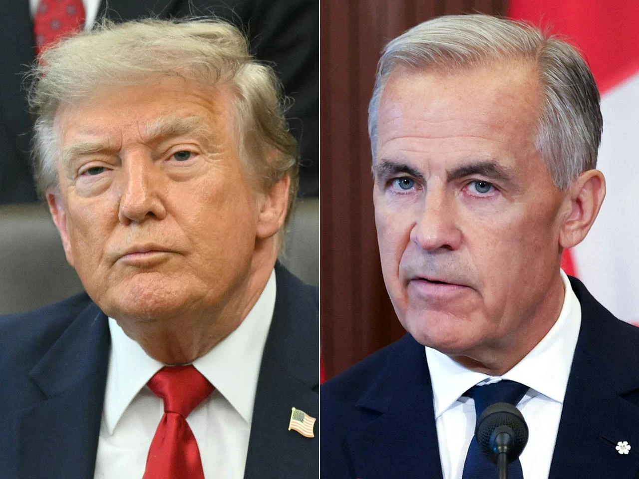 This combination of pictures created on August 22, 2026 shows US President Donald Trump in Washington, DC, on July 13, 2026 and Canadian Prime Minister Mark Carney on August 22, 2026. (AFP Photo)