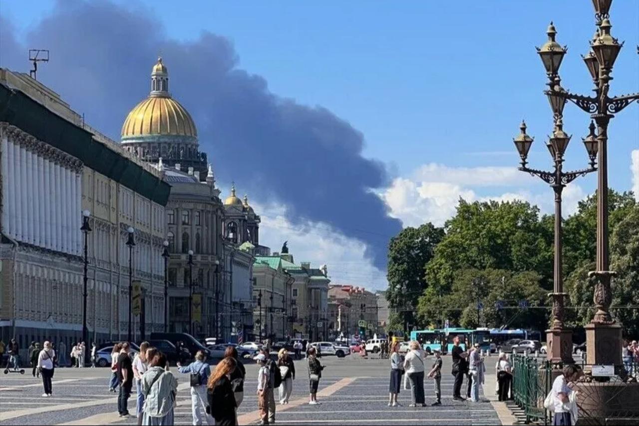 Black smoke rises after Ukraine reportedly launched unmanned aerial vehicle (UAV) attacks on the opening day of the St. Petersburg International Economic Forum in St. Petersburg, Russia, June 3, 2026. (AA Photo)