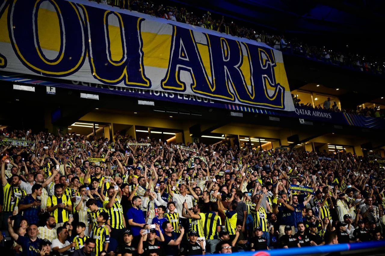 Fans of Fenerbahce support their team ahead of UEFA Champions League play-off round first leg match between Fenerbahce and Olympique Lyonnais at Chobani Stadium in Istanbul, Türkiye, August 18, 2026. (AA Photo)