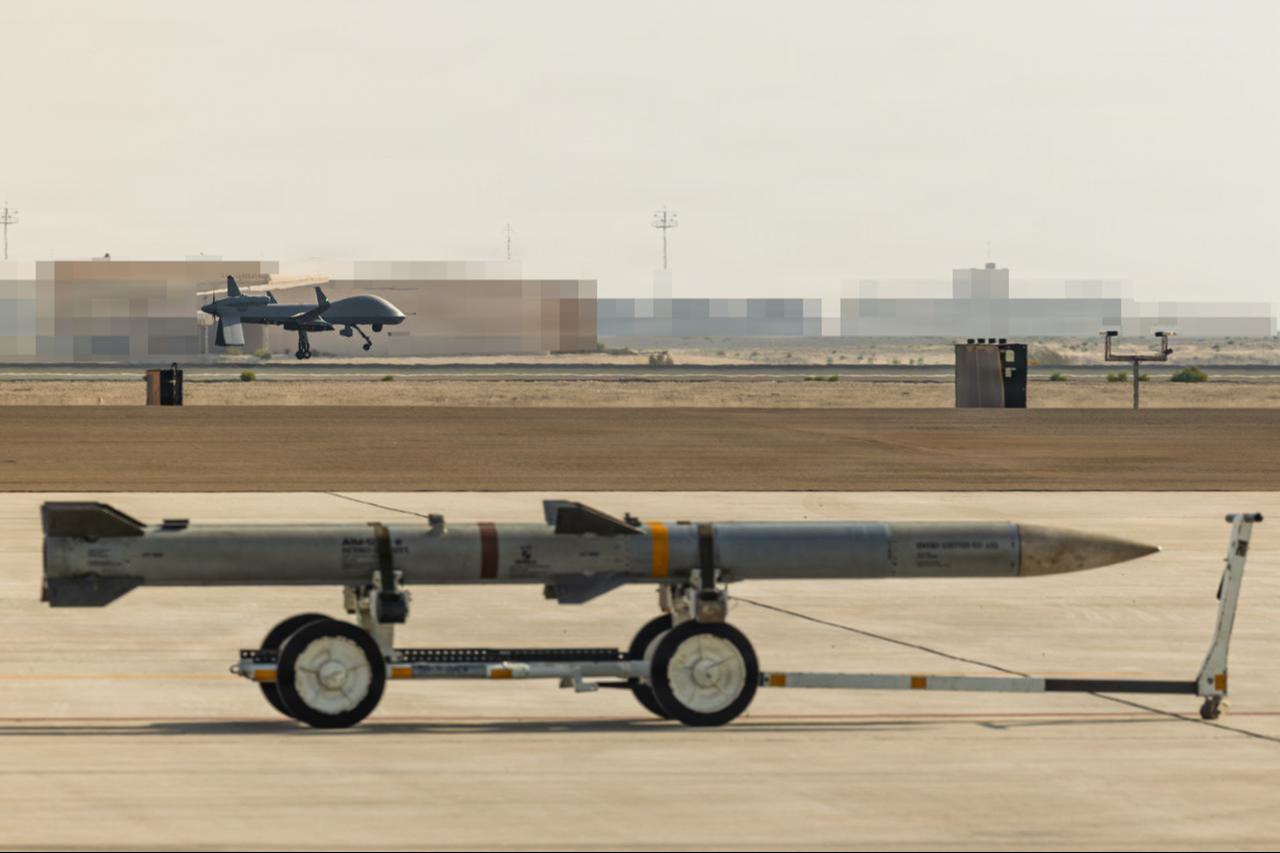 An MQ-9 Reaper drone lands at a forward arming and refueling point in the U.S. Central Command area of responsibility, May 26, 2026. (Photo via U.S. Marine Corps)