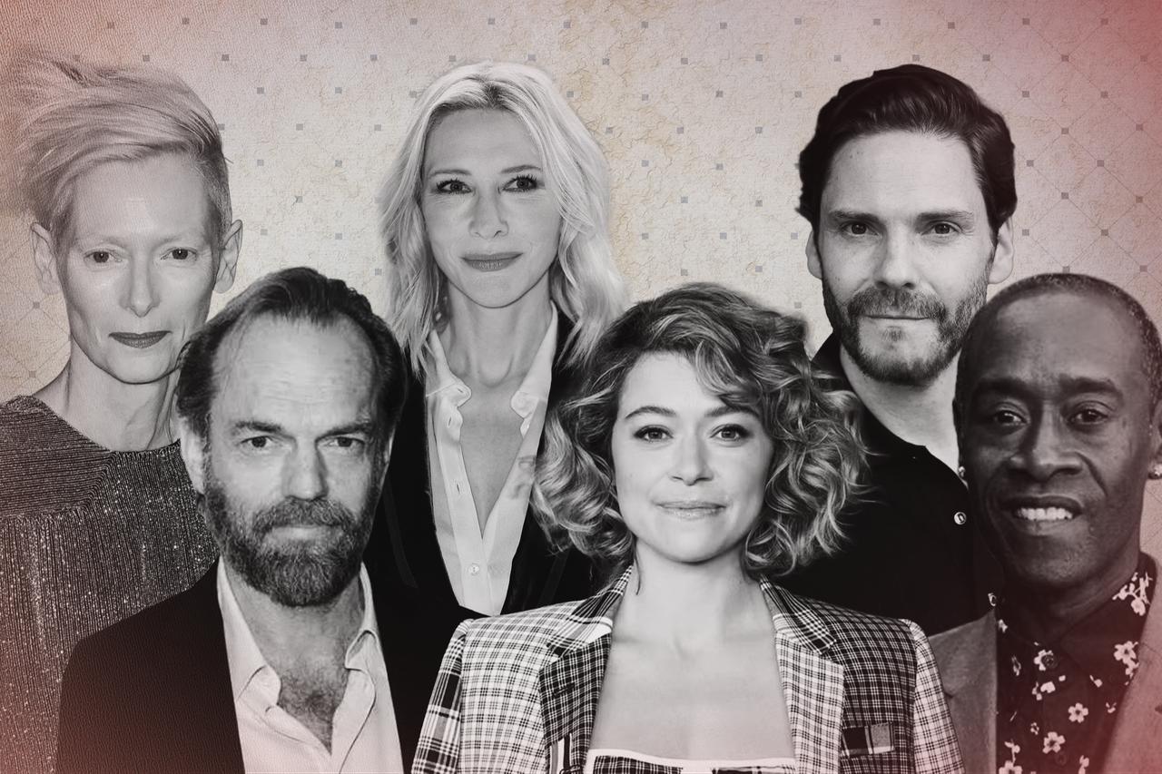 Collage shows actors Tilda Swinton, Cate Blanchett, Daniel Bruhl, Hugo Weaving, Tatiana Maslany, and Don Cheadle (Photo Collage by Türkiye Today staff)