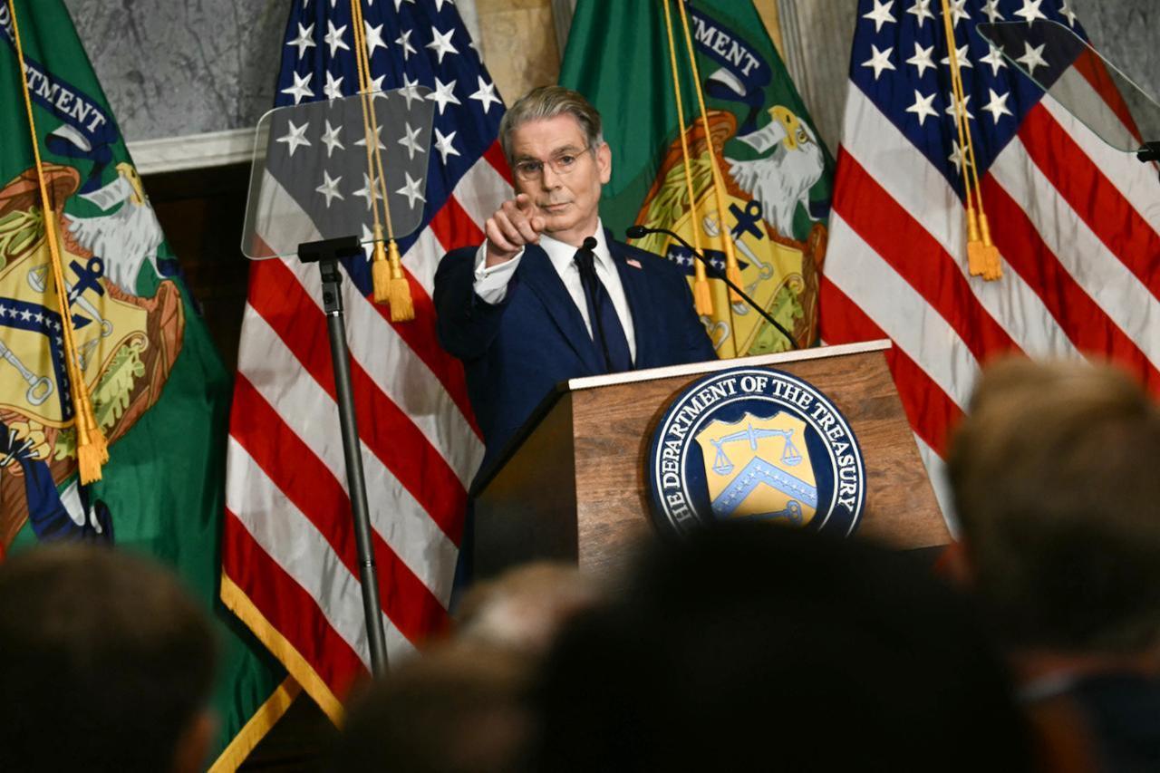 US Secretary of the Treasury Scott Bessent takes questions from reporters as he speaks during a press conference in Washington, DC on August 24, 2026. (AFP Photo)