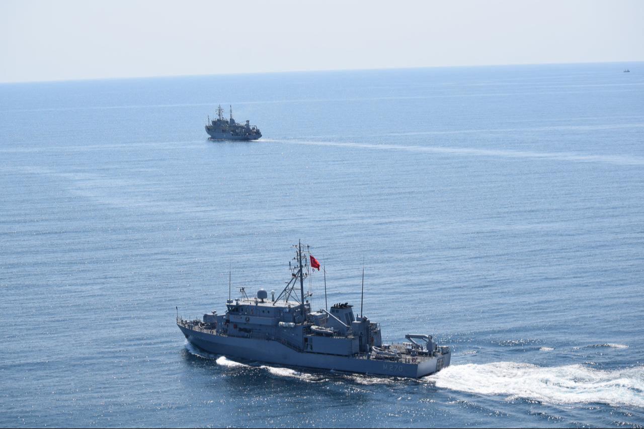 The photo shows several minehunter ships sailing under the Mine Countermeasures Naval Group in the Black Sea (MCM Black Sea) in July 2026. (Photo via X/@tcsavunma)
