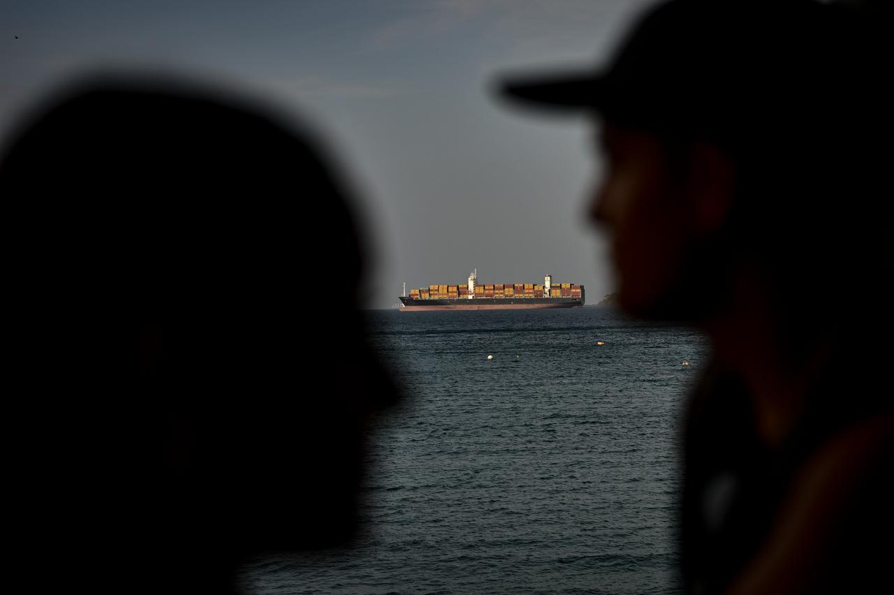 A cargo ship sails off the coast of Panama City, Panama, Aug. 26, 2026. (AFP Photo)