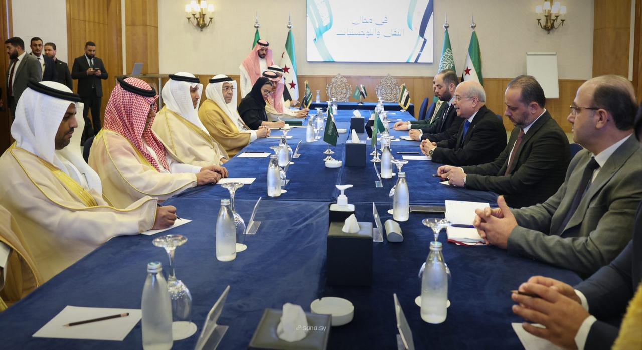 Syrian and Saudi officials meet to discuss transport, logistics and postal cooperation in Damascus, Syria, Aug. 27, 2026. (SANA Photo)