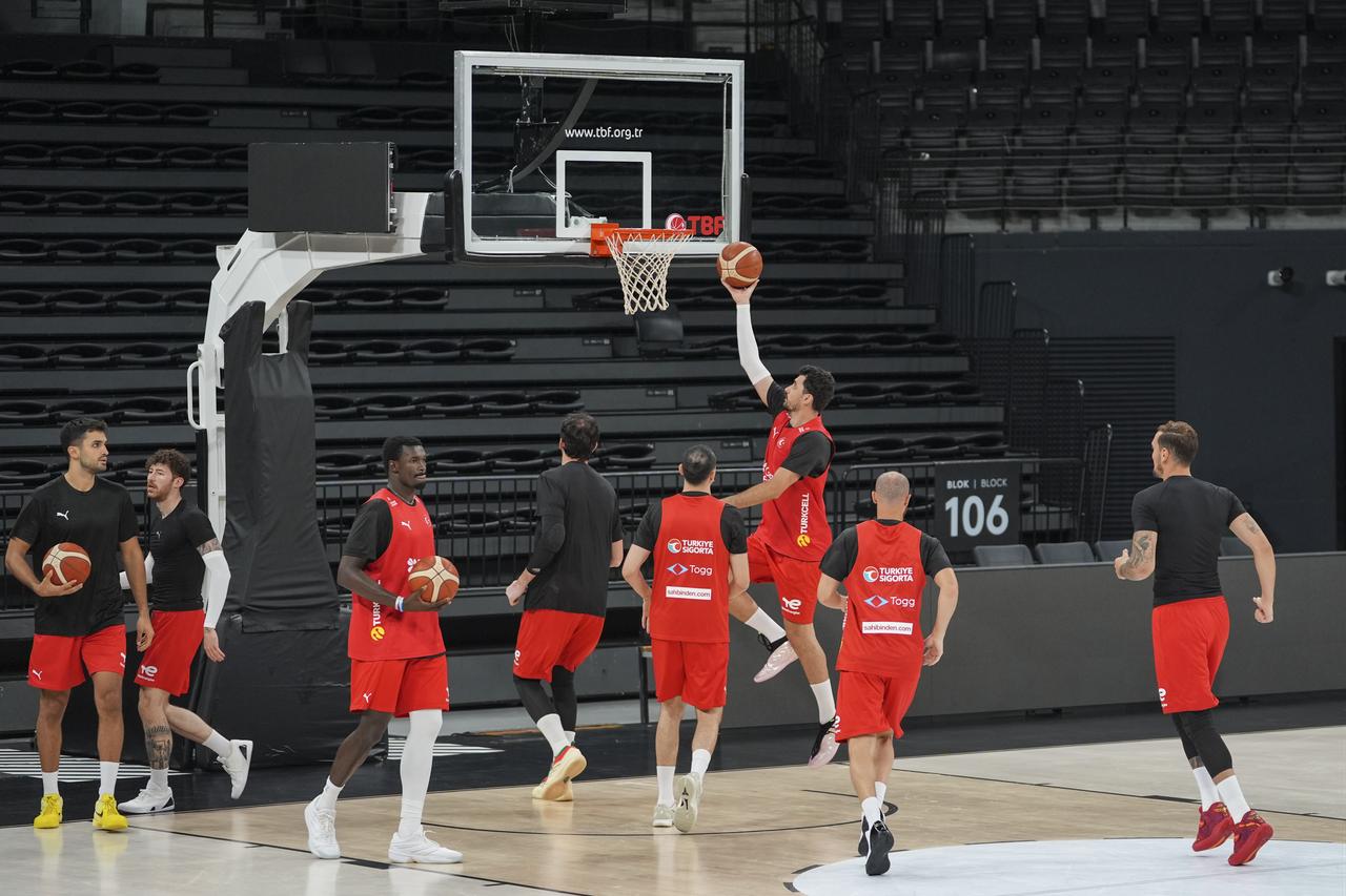 Türkiye men’s national basketball team players train ahead of FIBA 2027 World Cup qualifying games against Lithuania and Iceland at Turkcell Basketball Development Center in Istanbul, Türkiye, Aug. 26, 2026. (AA Photo