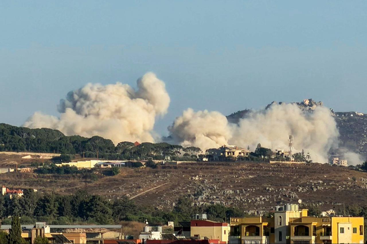 Smoke rises following Israeli controlled-explosions in the village of Kfar Tibnit as seen from Nabatieh in southern Lebanon, July 18, 2026. (AFP Photo)