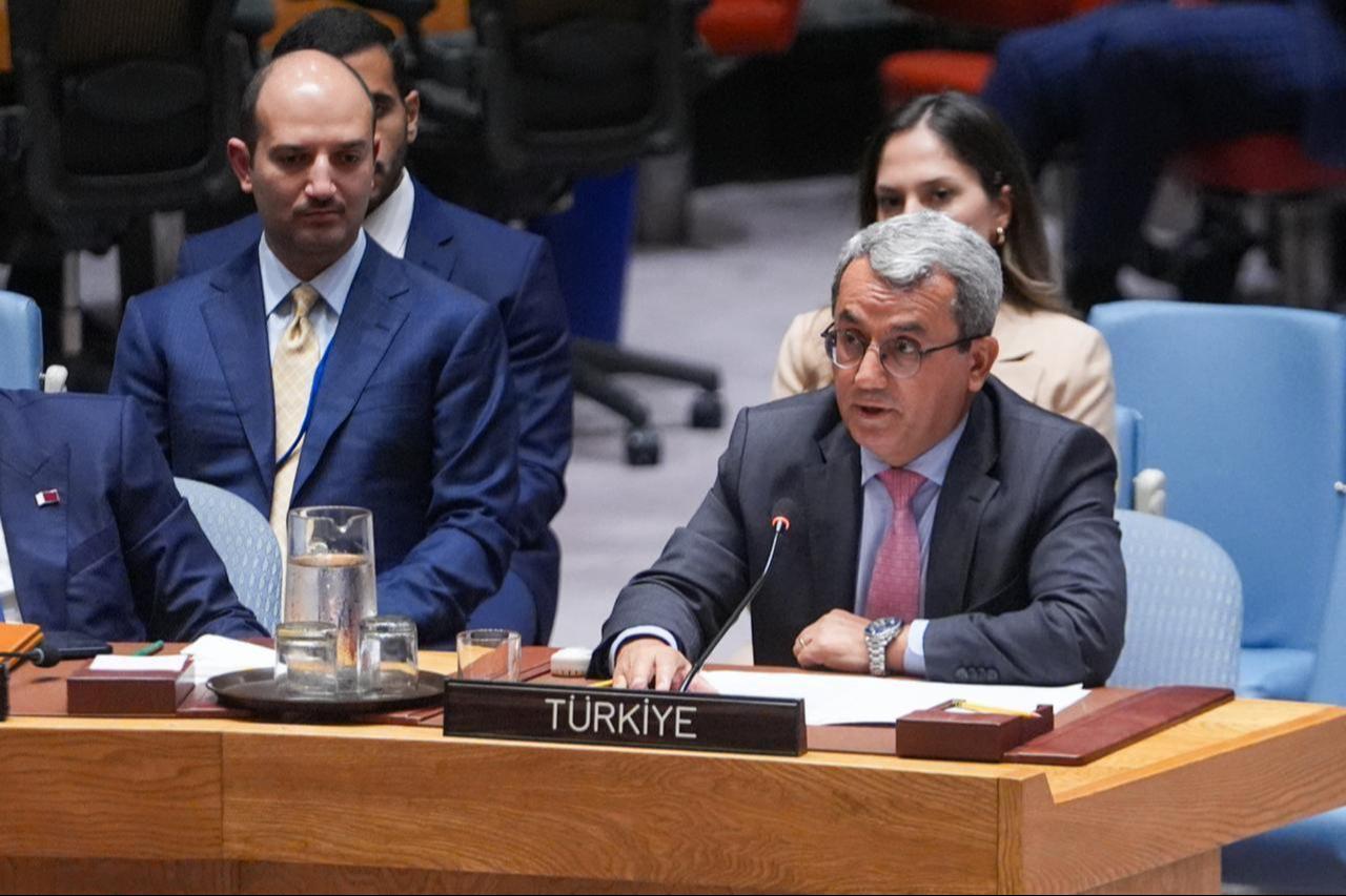 Türkiyes Permanent Representative to the United Nations, Ahmet Yildiz, attends the United Nations Security Council meeting where members announce their condemnation of the Israeli attack on Doha at U.N. headquarters in New York City on Sept. 11, 2025. (AA Photo)