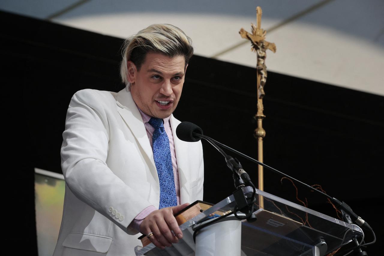 British right-wing commentator Milo Yiannopoulos hosts the ‘Bishops Enough Is Enough’ rally at the MECU Pavilion November 16, 2021 in Baltimore, Maryland. (AFP File Photo)